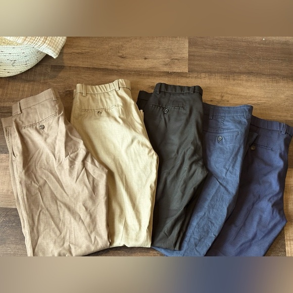 Jos.A Bank Tailored Fit Classic Fit Pants - 2 Tan, 2 Blue and black pair - Picture 1 of 3